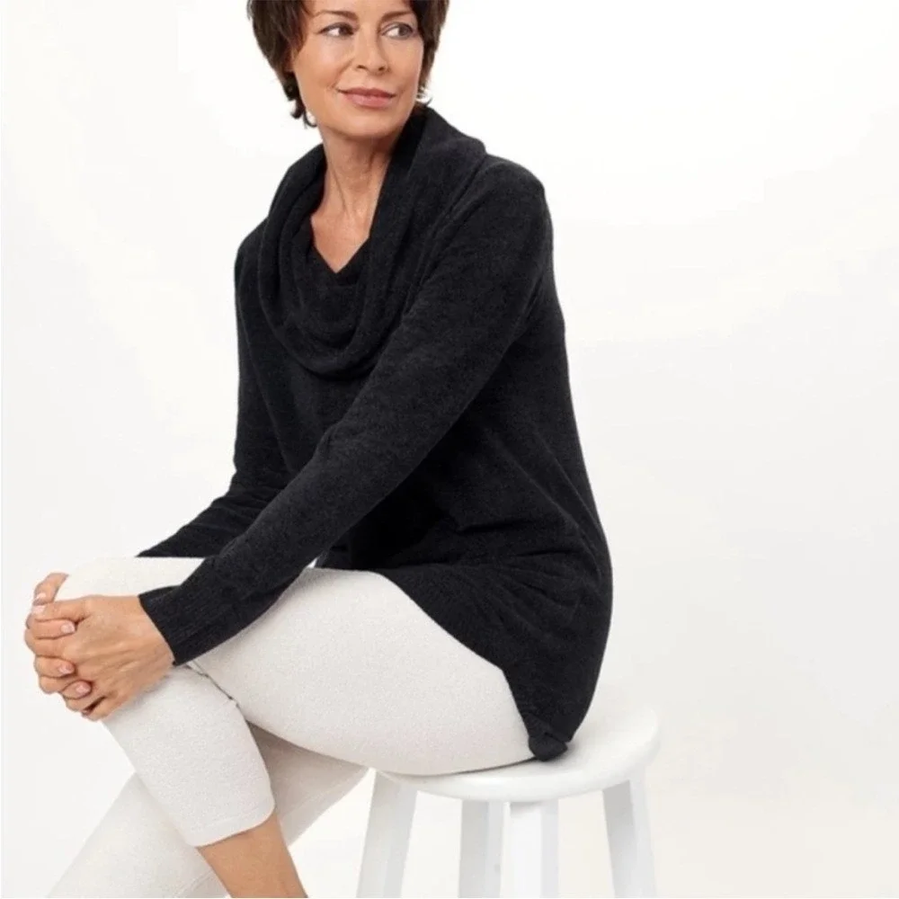 Barefoot Dreams CozyChic Ultra Lite Cowl Neck Sweater in Black Size‎ L